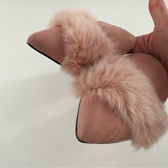 Aldo womens flats size 9 40 pink faux suede faux fur pointy toe slip on mules - Picture 9 of 12